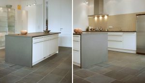 Küchenboden und Arbeitsplatte aus Grauwacke